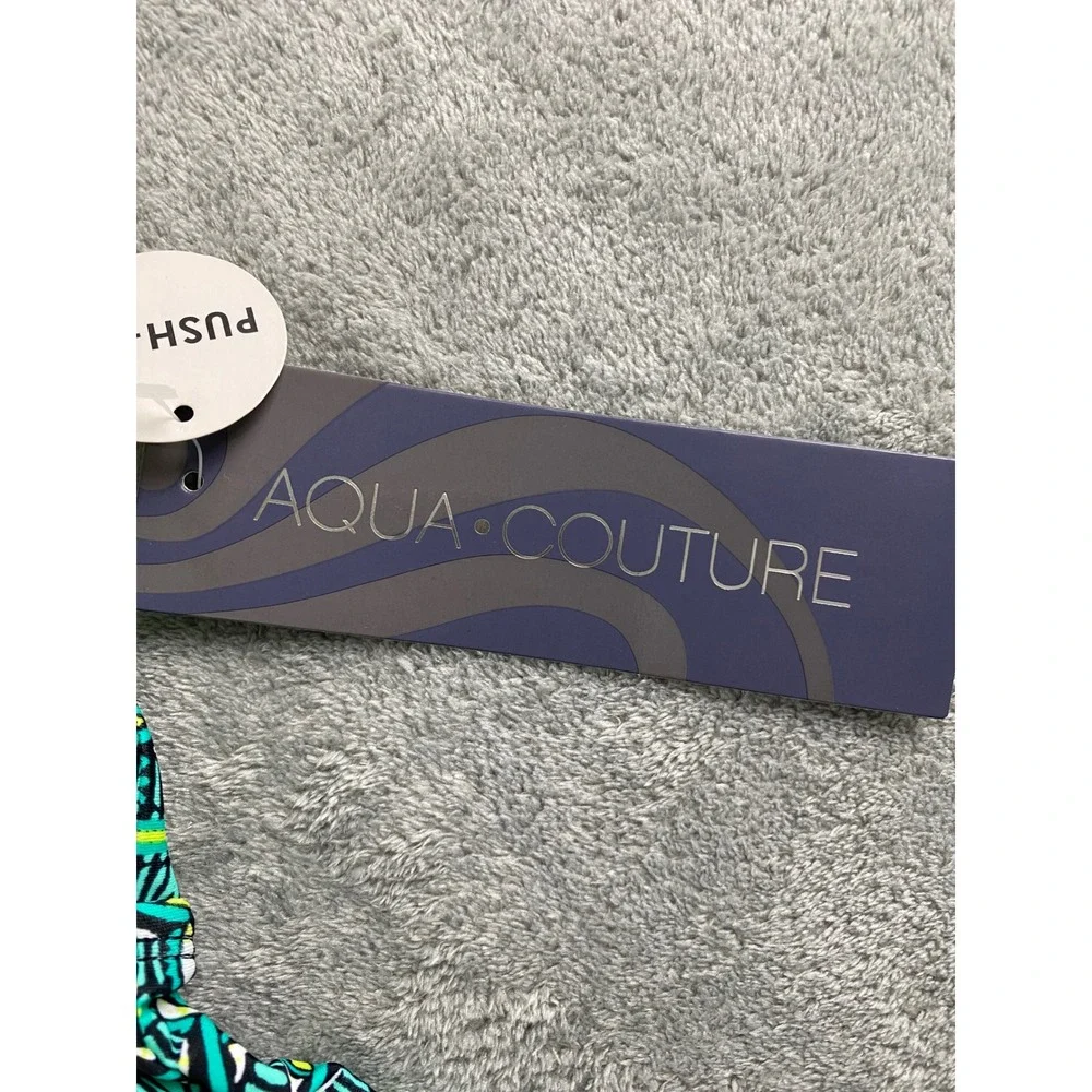 Aqua Couture Womens Green Tribal Geometric Push Up Halter Tankini Top Size M NEW